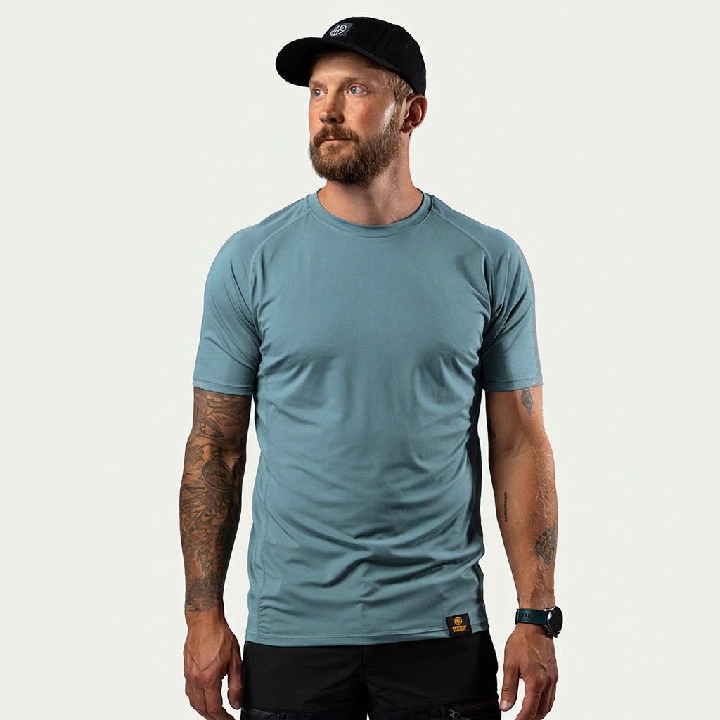 Smoke Blue BN205 Performance Tee on model